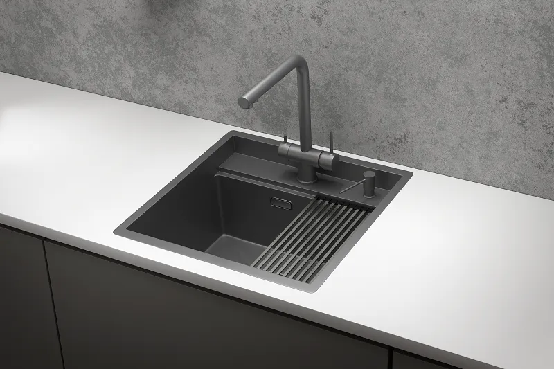 KS-5051, ГРАФИТ МАТОВЫЙ, стальная кухонная мойка KITCHEN SPACE
