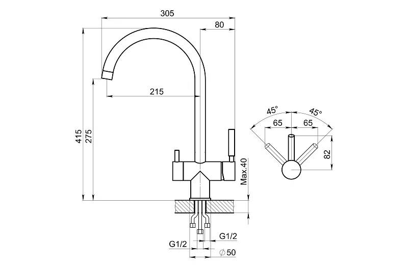 KS-7104, ГРАФИТ МАТОВЫЙ, СМЕСИТЕЛЬ КУХОННЫЙ