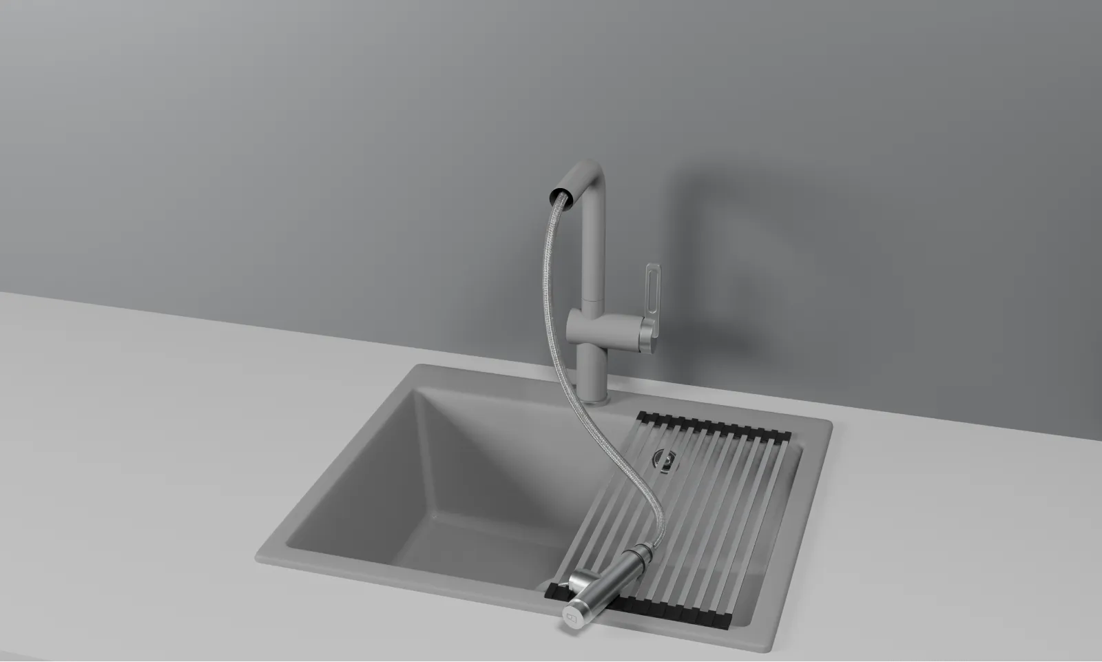 GR-8169, АЛЮМИНИУМ, СМЕСИТЕЛЬ КУХОННЫЙ С ВЫДВИЖНЫМ ИЗЛИВОМ