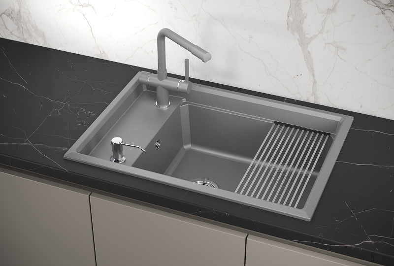 KS-7305, АЛЮМИНИУМ, кухонная мойка, кварц