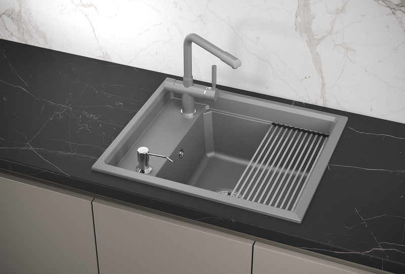 KS-6004, АЛЮМИНИУМ, кухонная мойка, кварц